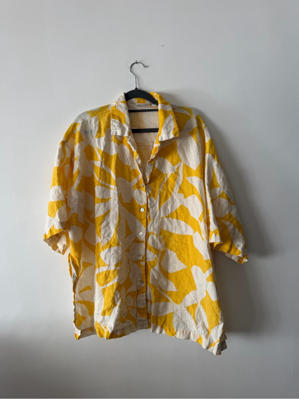 Poolside Paradiso Linen Pool Coverup Yellow Leaf Print Swim coverup Small